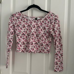 H&M "Divided" Girl's Stretchy Long Sleeved Top White + Pink Rose